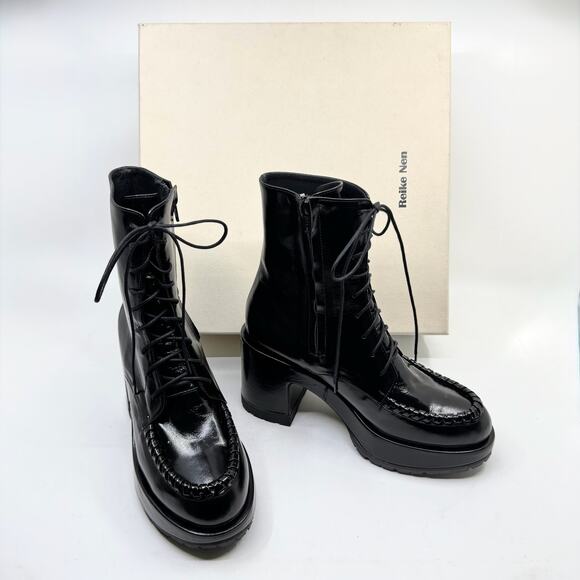 NWT REIKE NEN 'Cording Platform' Black Patent Leather Chunky Boots - Picture 1 of 10